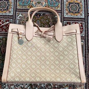 Dooney & Bourke Beige Canvas Tote with Blush Leather Trim